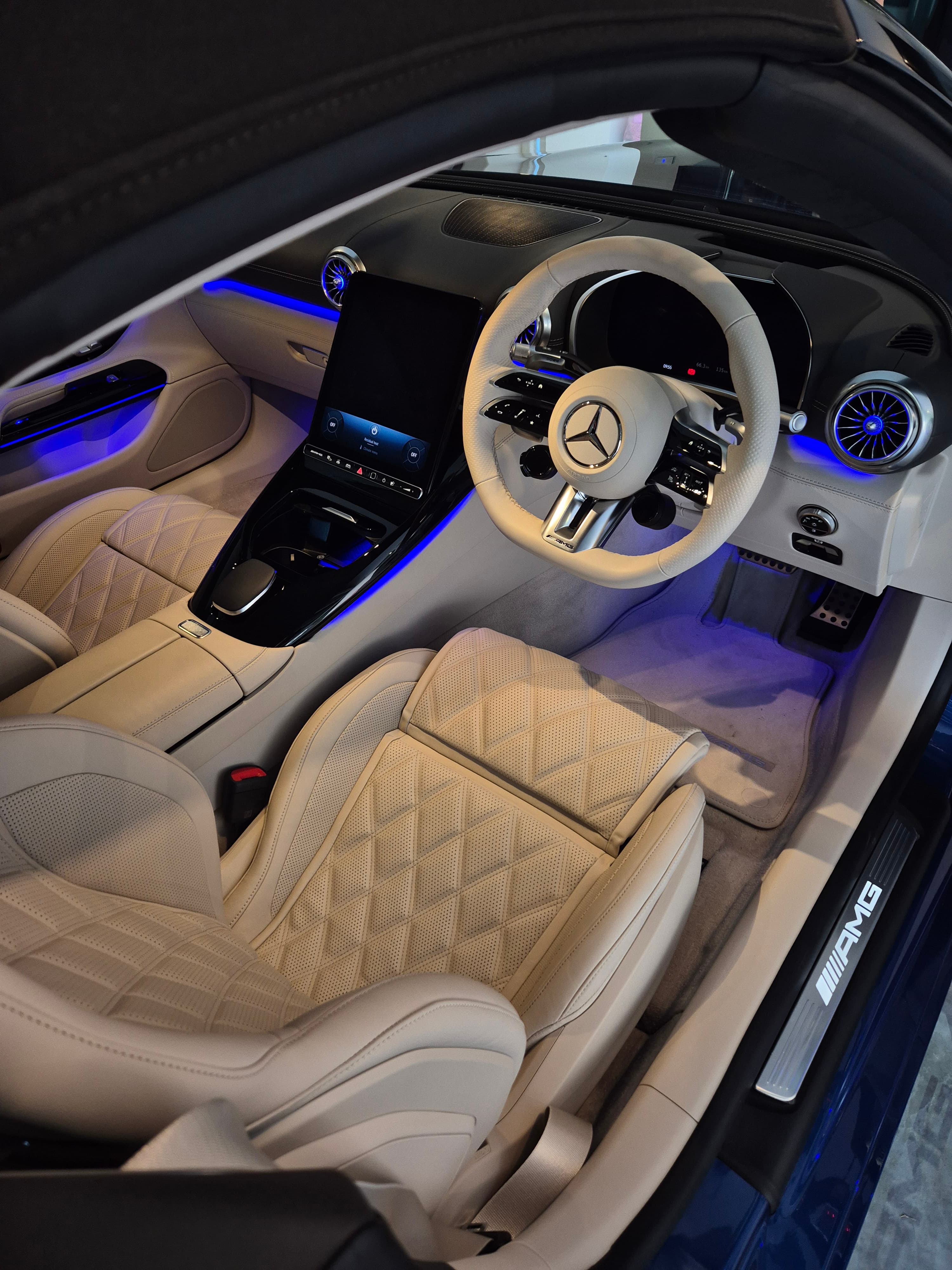 Mercedes-AMG interior — quilted leather and ambient lighting after interior detail
