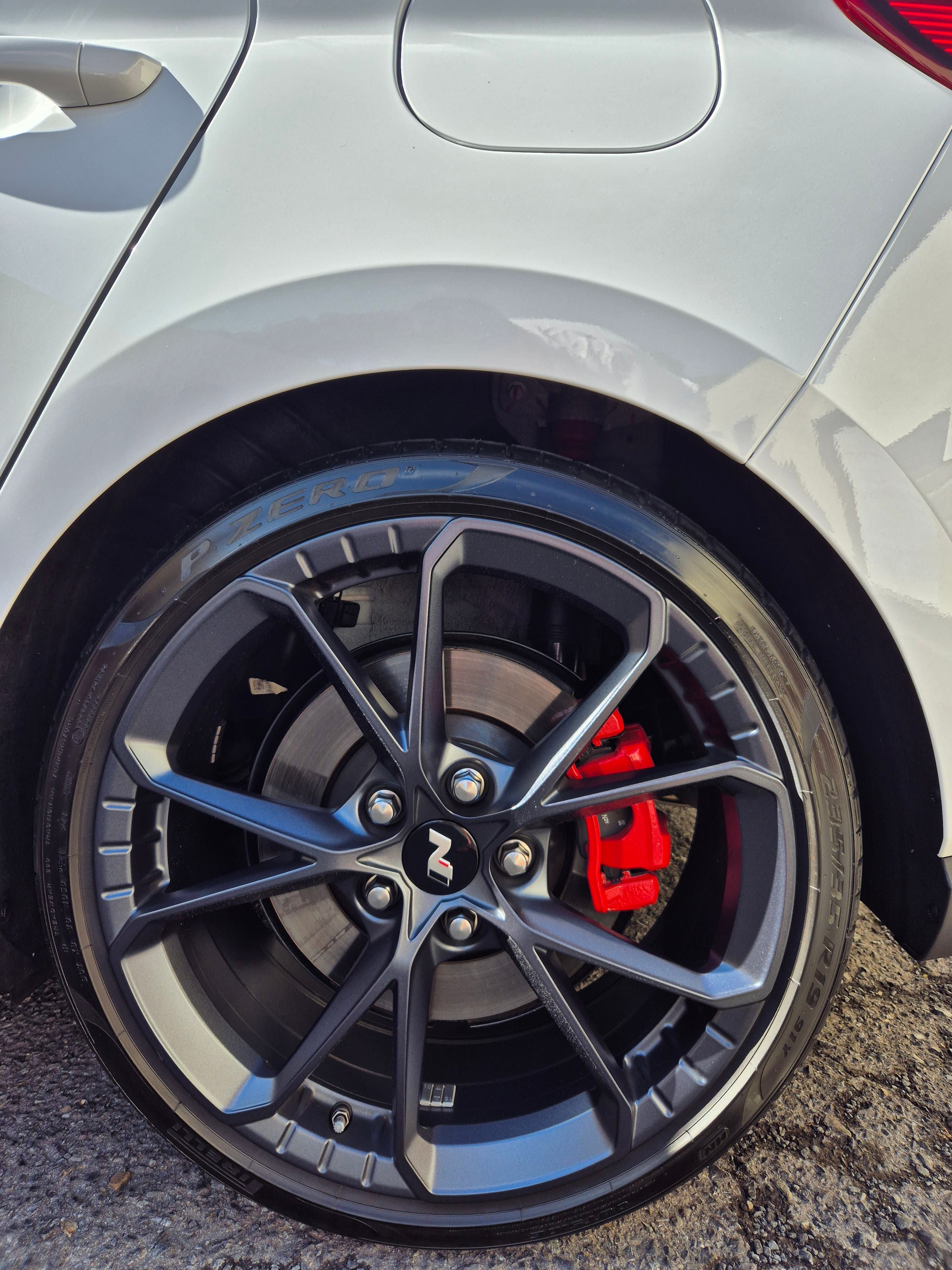 Hyundai N wheel detail — brake caliper and rim after protection treatment